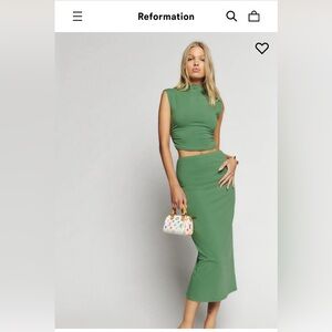Reformation 2 piece set in bottle green. Size XS with tags